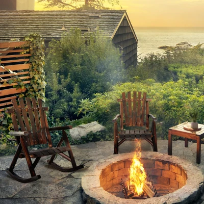 Outsunny Fir Wood Rocking Chair Ergonomically Designed Adirondack Garden Rocker for Patio Balcony Deck  Brown