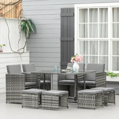 Outsunny 8-Seater Rattan Furniture Set Wicker Weave Patio Dining Table Seat