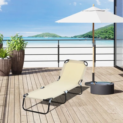 Outsunny Portable Outdoor Sun Lounger, Lightweight Folding Chaise Lounge Chair w/ 5-Position Adjustable Backrest for Beach, Poolside and Patio, Beige