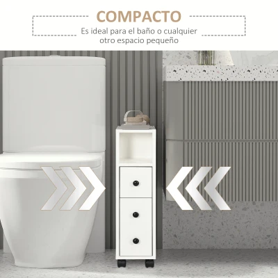 kleankin Armario de Baño con Ruedas Mueble Auxiliar para Baño con Estante Abierto Puerta y Cajón 18x30x68,5 cm Blanco(m-6)