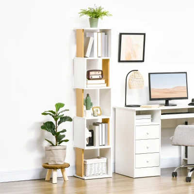 HOMCOM Estantería Librería en Forma S Estantería para Libros con 5 Estantes para Salón Oficina 33x28x161 cm Blanco
