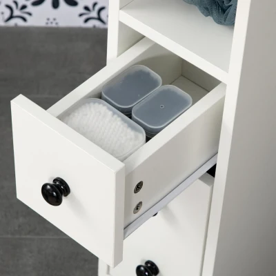 kleankin Armario de Baño con Ruedas Mueble Auxiliar para Baño con Estante Abierto Puerta y Cajón 18x30x68,5 cm Blanco(m-8)
