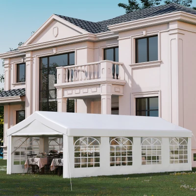 Outsunny 4 x 8m Heavy-duty Outdoor Carport Party Event Tent, Patio Gazebo Canopy Pavilion with 4 Sidewalls, 8 Windows, White