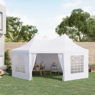 Outsunny 22' x 16' ft Canopy Party Event Tent with 2 Pull-Back Doors, Column-Less Event Space, & 8 Cathedral Windows