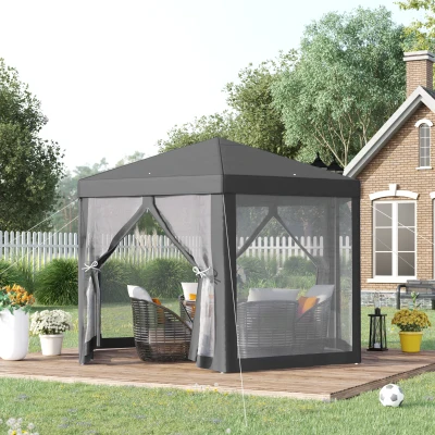 Outsunny Hexagonal Metal Netting Gazebo Patio Outdoor Canopy Party Activity Event Marquee