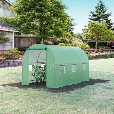 Outsunny  Polytunnel, 3.5 x 2 x 2 m, with Steel Frame, PE Cover, Roll Up Door and 6 Windows, Green