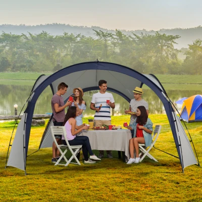 Outsunny Gazebo Party Tent, 3.5x3.5m-Cream/Blue