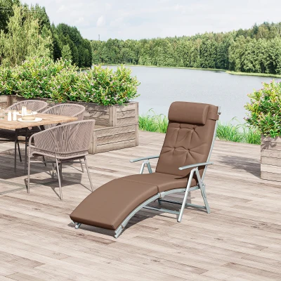 Outsunny Outdoor Recliner Sun Lounger Chair, Steel Frame Folding Chaise Lounge Chair with Headrest, 7 Levels Adjustable Backrest and Breathable Mesh Fabric, Brown