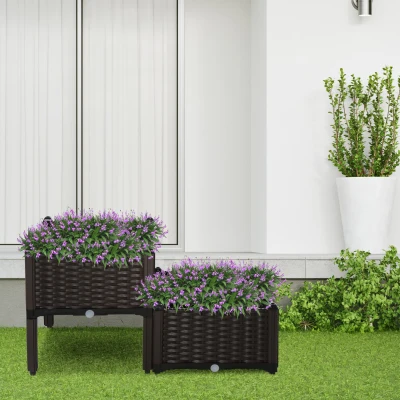 Outsunny PP Set Of 2 Raised Outdoor Garden Planter Box Brown