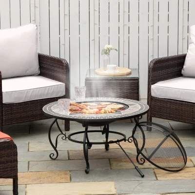 Outsunny Multifunctional 3-in-1 Round Fire Pit 80Lx80Wx41Hcm   with BBQ Grill Fire Poke Patio Firepit Heater Bowl for Backyard Bonfire
