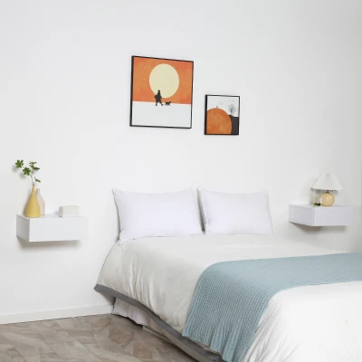 HOMCOM 2 tlg. Wandnachttische Nachttisch Wandschrank mit Schublade Schlafzimmer Nachtkommode Beistelltisch Spanplatte Weiß 40 x 30 x 15 cm