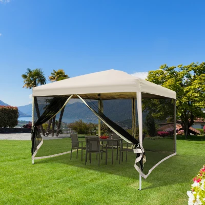 Outsunny 3 x 3m Pop Up Gazebo, Camping Tent, w/Mesh Walls, 2 doors, UV Resistant, Tan