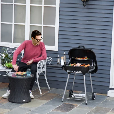 Outsunny Outdoor Portable Steel Charcoal Grill with Anti-scaling Handle, Wheels,Shelves Heat Control for Outdoor BBQ Picnic Camping Black