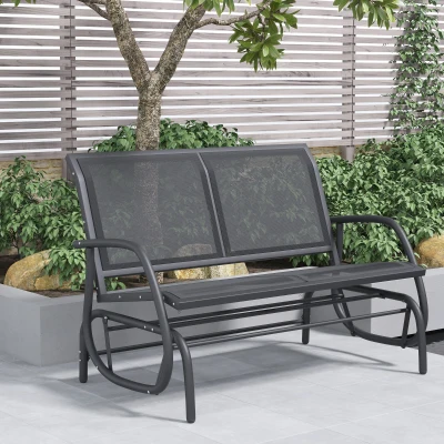 Outsunny Outdoor Glider Chairs with Breathable Mesh Fabric Double Garden Swing Seat Black