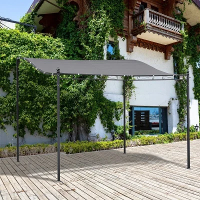 Outsunny Pergola de jardim 2,97x2,97 m com Toldo e 4 Furos de Drenagem Metal e Poliester 180 g / m² Resistente para pátio jardim Cinza