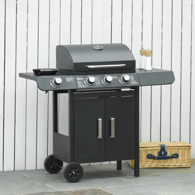 Outsunny Deluxe Gas Barbecue Grill 3+1 Burner Garden BBQ Large Cooking Area Side Burner