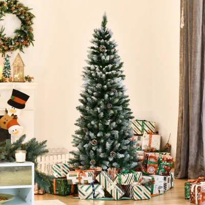 HOMCOM Árbol de Navidad 150 cm Árbol de Navidad Grande con 464 Puntas 28 Piñas Base Plegable y Soporte de Acero para Decoración de Interior Verde