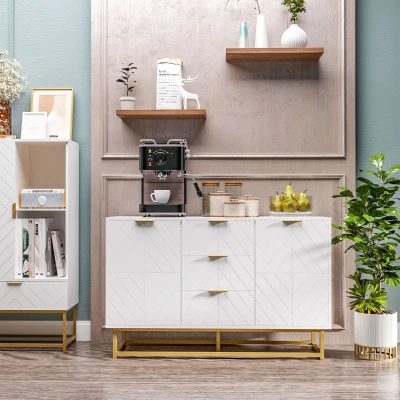 HOMCOM Modern Storage Cabinet Freestanding Cupboard with 3 Drawers for Dining Room, Living Room