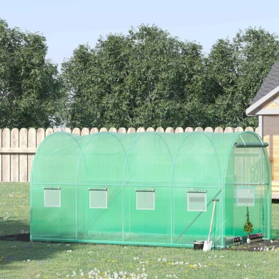 Outsunny 4x2 m Polytunnel Walk-in Greenhouse with Zip Door and Windows-Green