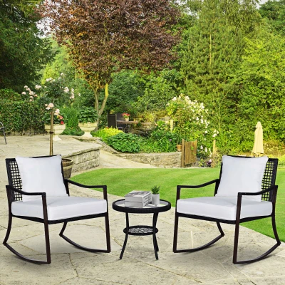 Outsunny ogród bujane krzesło zestaw salon 3 sztuki Rattan brązowy