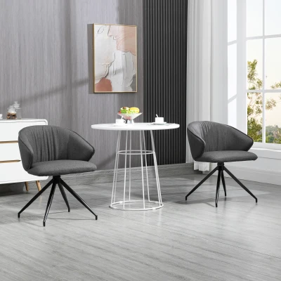 HOMCOM 2 Piece Dining Chairs, Modern Kitchen Chairs with Fabric Upholstery, Curved Back, Padded Seat and Steel Legs for Living Room, Bedroom, Dark Grey