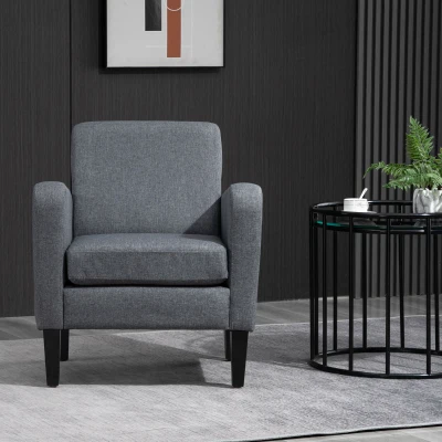 HOMCOM Modern Fabric Accent Chiar Club Armchair Sofa with Padded Seat,Light Grey