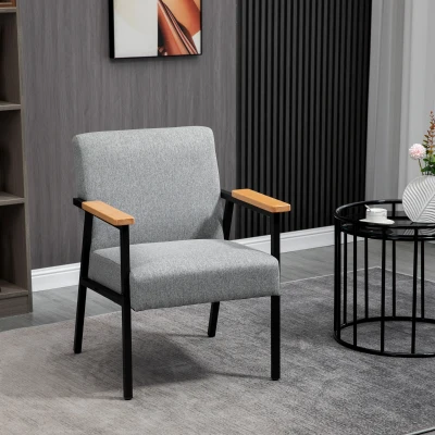 HOMCOM Reception Chairs, Armchair, with Cushioned Seat and Back, Upholstered Side Chair for Living Room, Bedroom Grey
