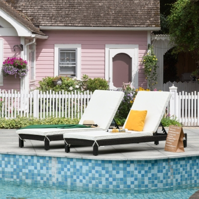 Outsunny Conjunto de 2 Espreguiçadeiras de Jardim de Vime Reclináveis em 5 Posições 196x65x22 cm Preto e Creme
