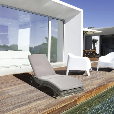 Outsunny Transat Bain Soleil 5 Pos, Roulettes, Matelas Gris