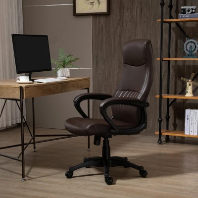 Vinsetto Fauteuil de bureau chaise de bureau ergonomique assise rembourré dossier haut pivotant à 360° réglable en hauteur simili cuir marron