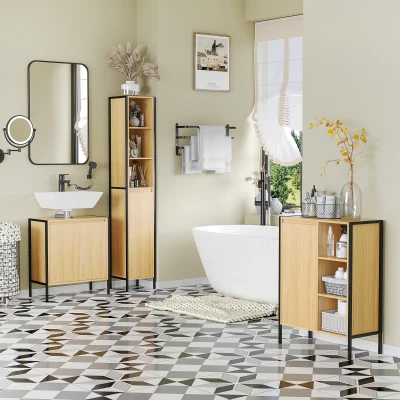 kleankin Armoire Salle de Bain Métal Noir 60x30x62.5cm