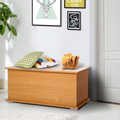 HOMCOM Coffre malle de rangement coffre à jouets dim. 100L x 40l x 40H cm panneaux particules bois clair