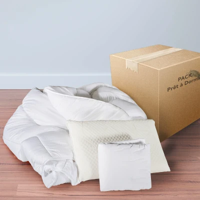 HOMCOM Pack Oreiller mémoire de forme + Protège-matelas coton + couette synthétique 1 personne pour lit de 90x190cm