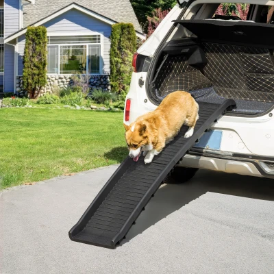 PawHut hondenhelling, hondenhelling voor auto's, opvouwbaar, antislippad, plastic, zwart, 155 x 39 x 14 cm