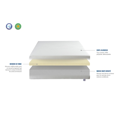 HOMCOM Matelas 90 x 190 - 21 cm d'épaisseur - 3 cm de mousse mémoire de forme  - 1 place housse amovible - fabriqué en France