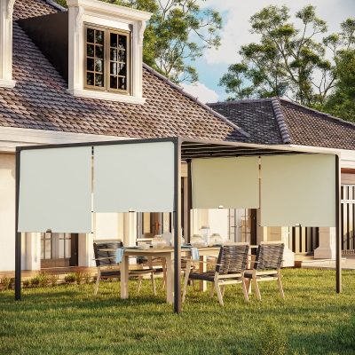 Outsunny Pérgola de Jardim 297x397x220 cm com Teto Retrátil Luzes LED Energia Solar e Estrutura de Aço para Pátio Exterior Creme