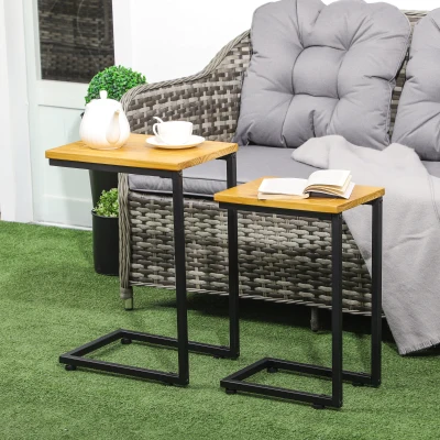 Outsunny 2 Tables Basses Gigognes Marron Intérieur Extérieur
