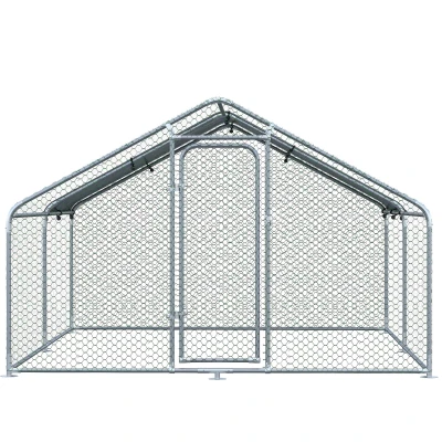 PawHut Galvanized Large Metal Chicken Coop Walk-in Enclosure with Cover 9.8'x13.1'x6.4(m-8)