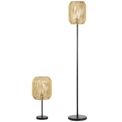 HOMCOM 2-delige lichtset. 1 vloerlamp, 1 tafellamp, 38 cm x 38 cm x 158 cm, naturel + zwart