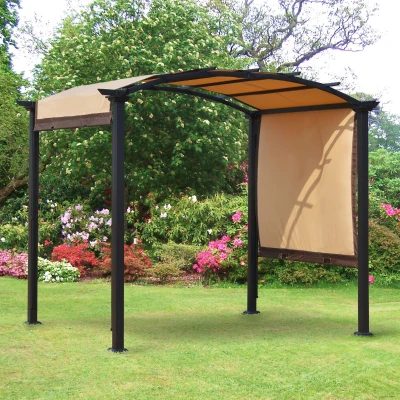 Outsunny Pergola 2,95x2,45 m com Teto Retrátil para Jardim Pátio Terraço Tecido de Poliéster Parafusado Resistente aos Raios UV Bege