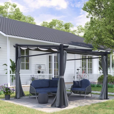 Outsunny paviljoen 3x3 met zonnekap en zijpanelen voor barbecue party, Donkergrijs