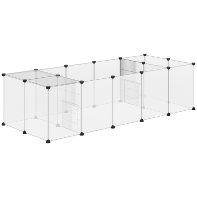 PawHut Recinto para Animais de Estimação DIY com 20 Painéis Parque para Pequenos Animais Modular 175x70x45 cm Translúcido