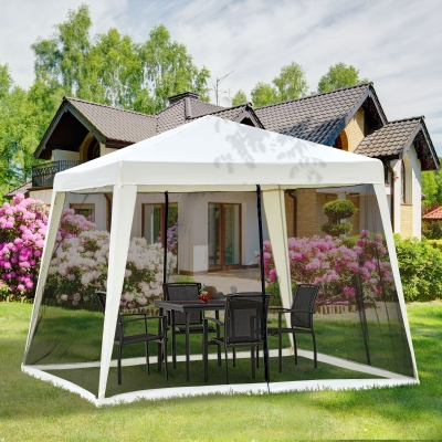 Outsunny Tenda de Jardim 3x3m Tenda com 4 Partes Laterais Rede Mosquiteira com Zíper Proteção UV para Patio Bege