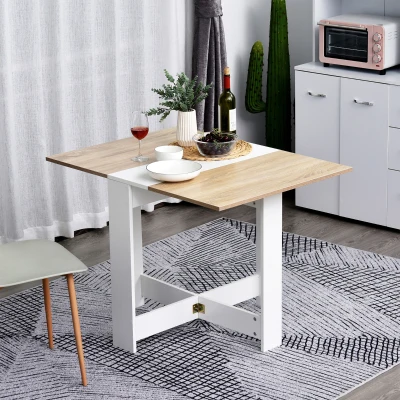 HOMCOM Mesa Sala de Jantar Dobrável Mesa Auxiliar de Cozinha com Laterais Dobráveis Desenho Moderno 103x76x73,5 cm Madeira e Branco