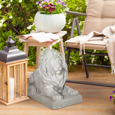 Outsunny Lion Sculpture Tuinornament Weerbestendig Tuinbeeld Grijs