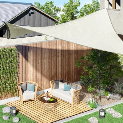 Outsunny Vela de Sombra Retangular 4x6 m Toldo Vela de Poliéster com Proteção UV Aneis em Forma de D e Cordas para Jardim Pátio Piscina Creme