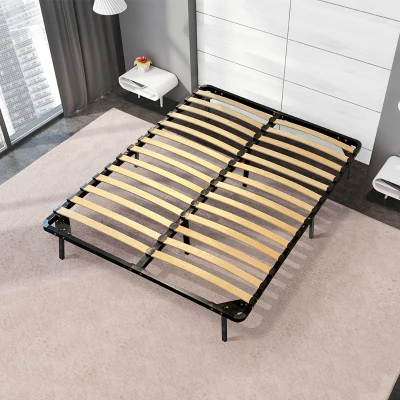 HOMCOM Sommier à lattes 160 x 200 - cadre en métal noir - 28 lattes apparentes - 2 personnes - 8 pieds inclus