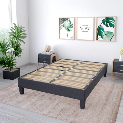 HOMCOM Sommier à lattes apparentes 160x200 avec 5 pieds - 48 lattes - revêtement tissu gris anthracite technologie tri-lattes