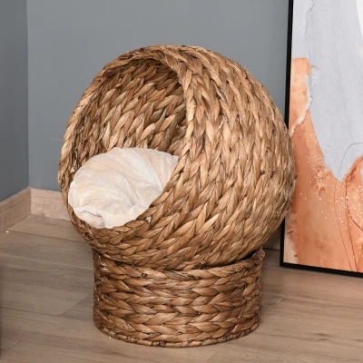 PawHut Cats Elevated Wicker Bed Brown