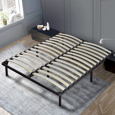 HOMCOM Sommier à lattes 140 x 190 - cadre en métal noir - 28 lattes apparentes - 2 personnes - 8 pieds inclus